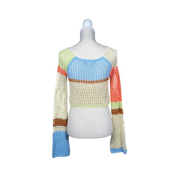 Urban Outfitters Crochet Sweater Womens Medium Multicolor Summer LS Cropped Boho - Picture 2 of 4